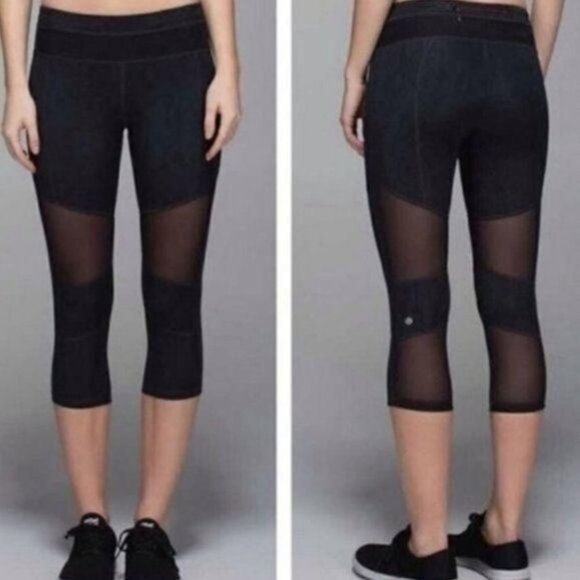 LULULEMON Mesh With Me Crop Legging Desert Snake Deep Coal - Picture 15 of 16